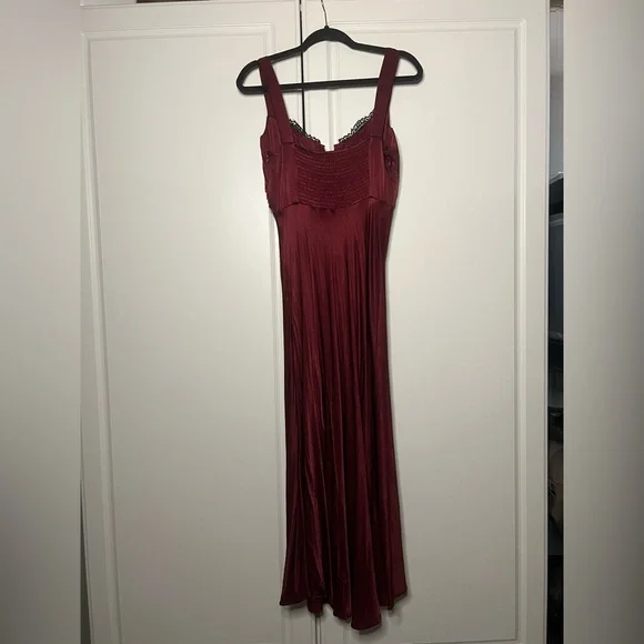 ASTR Wine Satin Corset Midi Dress with Lace Bust - Picture 14 of 15